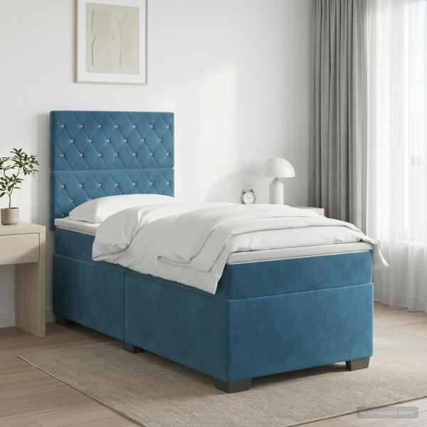 ARDEBO.de - Boxspringbett mit Matratze mit Kopfteil Blau 80 x 200 cm Samt