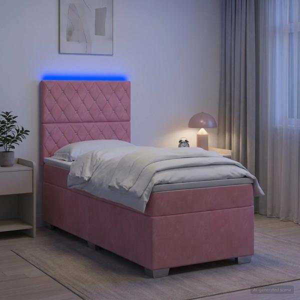 ARDEBO.de - Boxspringbett mit Matratze mit Kopfteil Rosa 80 x 200 cm Samt