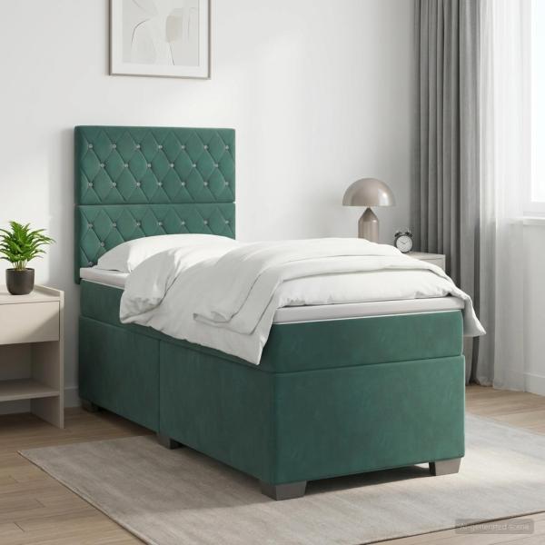 ARDEBO.de - Boxspringbett mit Matratze Dunkelgrün 90 x 200 cm Samt