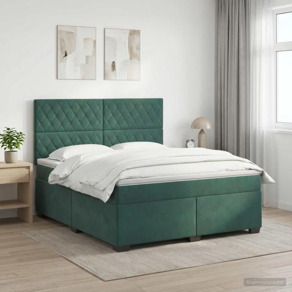 Boxspringbett mit Matratze Dunkelgrün 140 x 190 cm Samt