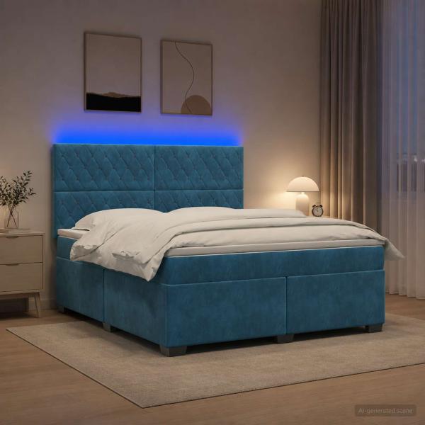 ARDEBO.de - Boxspringbett mit Matratze mit Kopfteil Blau 140 x 190 cm Samt
