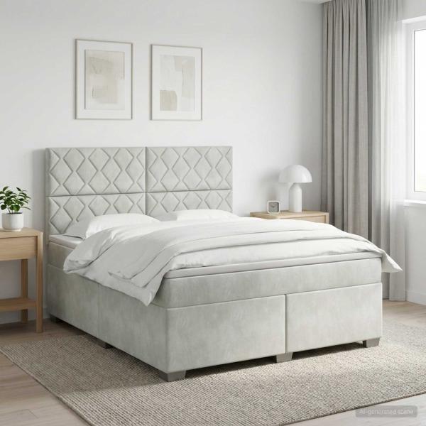 Boxspringbett mit Matratze Hellgrau 140 x 190 cm Samt