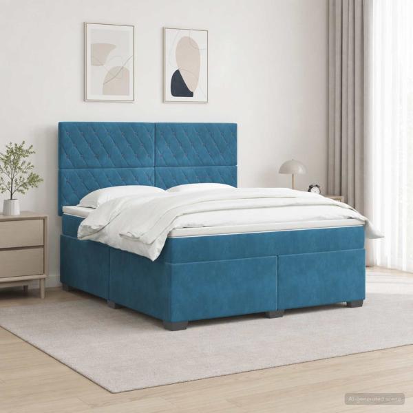Boxspringbett mit Matratze mit Kopfteil Blau 140 x 200 cm Samt