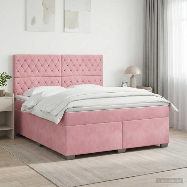 ARDEBO.de - Boxspringbett mit Matratze mit Kopfteil Rosa 140 x 200 cm Samt