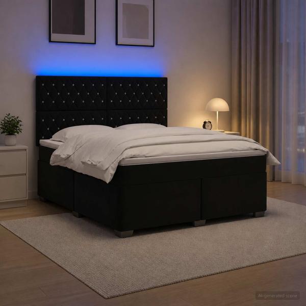 Boxspringbett mit Matratze Schwarz 160 x 200 cm Samt