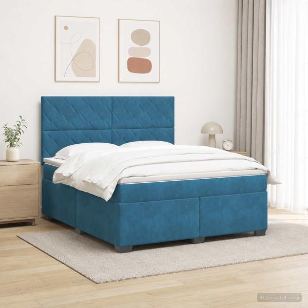 ARDEBO.de - Boxspringbett mit Matratze mit Kopfteil Blau 160 x 200 cm Samt