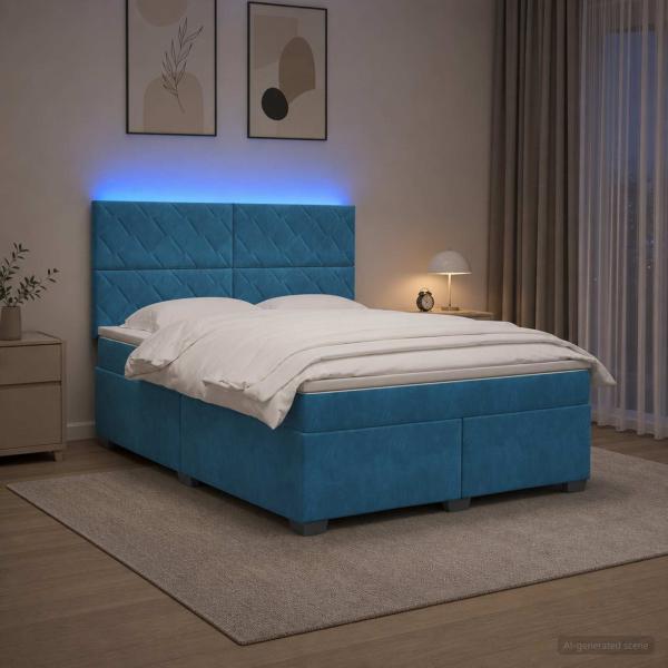 Boxspringbett mit Matratze mit Kopfteil Blau 160 x 200 cm Samt