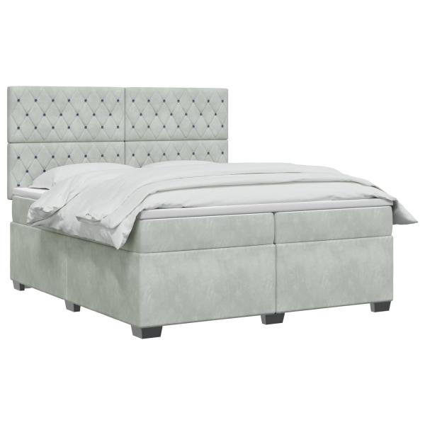 Boxspringbett mit Matratze Hellgrau 200 x 200 cm Samt