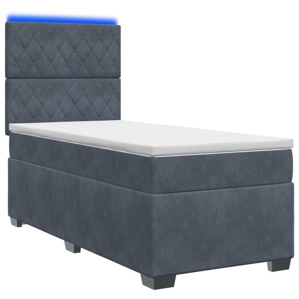 Boxspringbett mit Matratze und LED Dunkelgrau 90 x 190 cm Samt