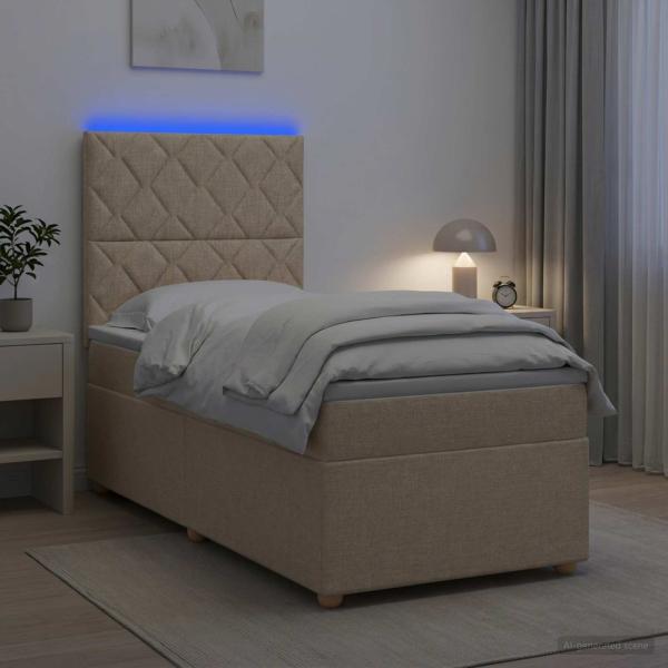 ARDEBO.de - Boxspringbett mit Matratze mit Kopfteil Creme 90 x 200 cm Stoff