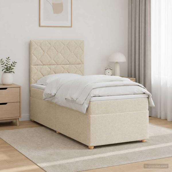 Boxspringbett mit Matratze mit Kopfteil Creme 90 x 200 cm Stoff