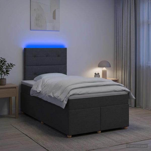 ARDEBO.de - Boxspringbett mit Matratze Dunkelgrau 120 x 200 cm Stoff