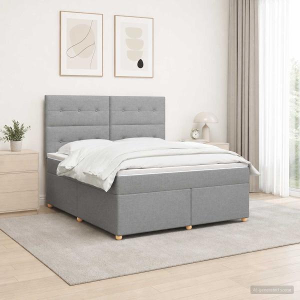 ARDEBO.de - Boxspringbett mit Matratze Hellgrau 160 x 200 cm Stoff
