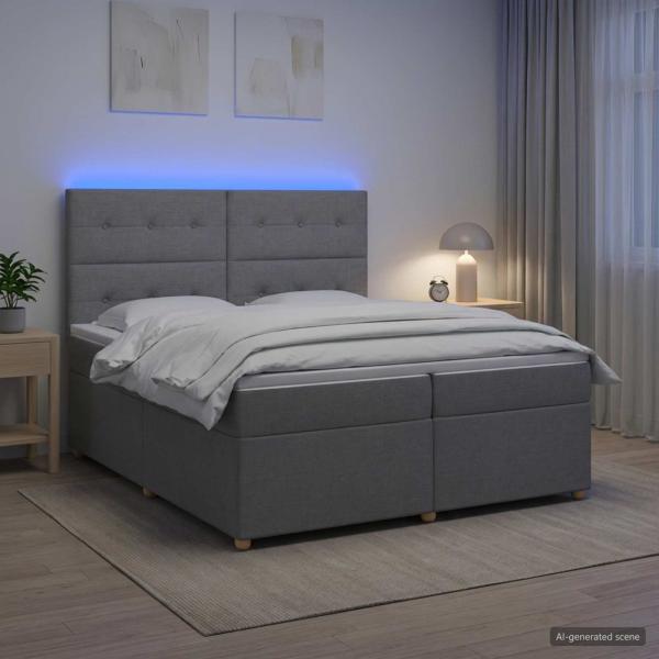 Boxspringbett mit Matratze Hellgrau 200 x 200 cm Stoff