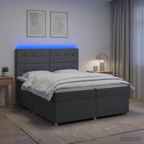 ARDEBO.de - Boxspringbett mit Matratze Dunkelgrau 200 x 200 cm Stoff