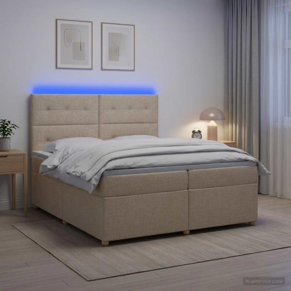ARDEBO.de - Boxspringbett mit Matratze Creme 200 x 200 cm Stoff