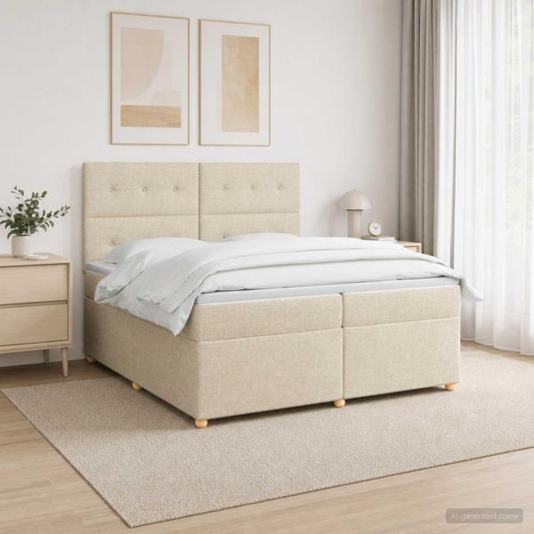 Boxspringbett mit Matratze Creme 200 x 200 cm Stoff
