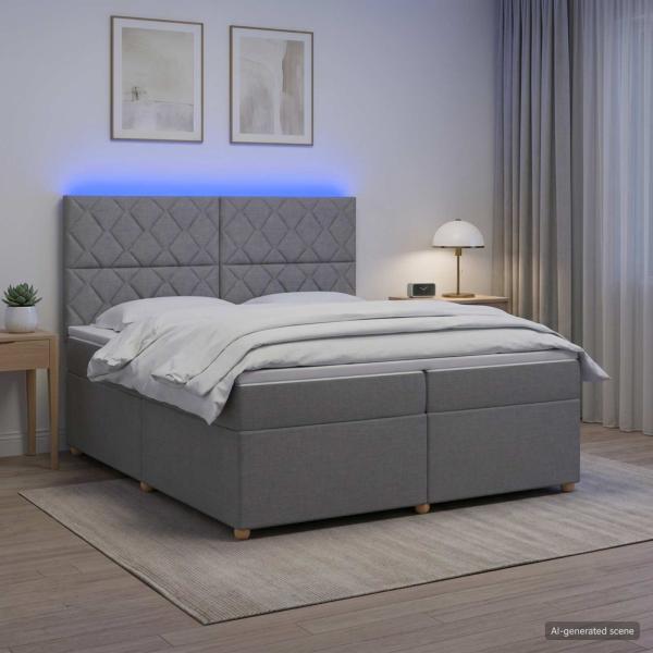 ARDEBO.de - Boxspringbett mit Matratze Hellgrau 200 x 200 cm Stoff