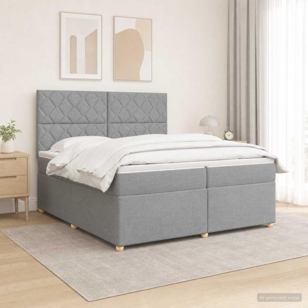 Boxspringbett mit Matratze Hellgrau 200 x 200 cm Stoff