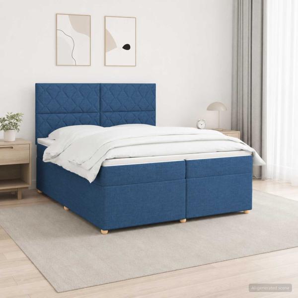 ARDEBO.de - Boxspringbett mit Matratze mit Kopfteil Blau 200 x 200 cm Stoff