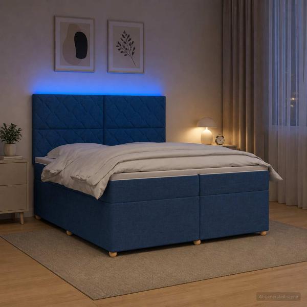 Boxspringbett mit Matratze mit Kopfteil Blau 200 x 200 cm Stoff