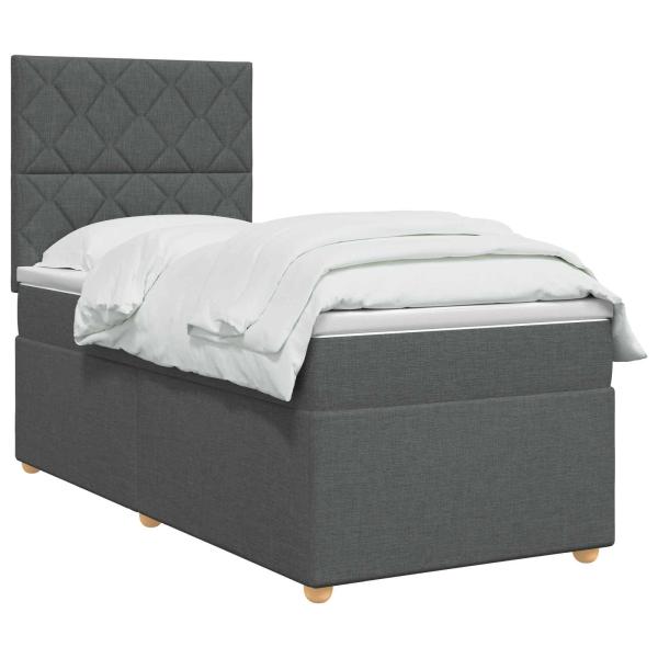 LED Boxspringbett mit Matratze Dunkelgrau 90 x 190 cm Stoff