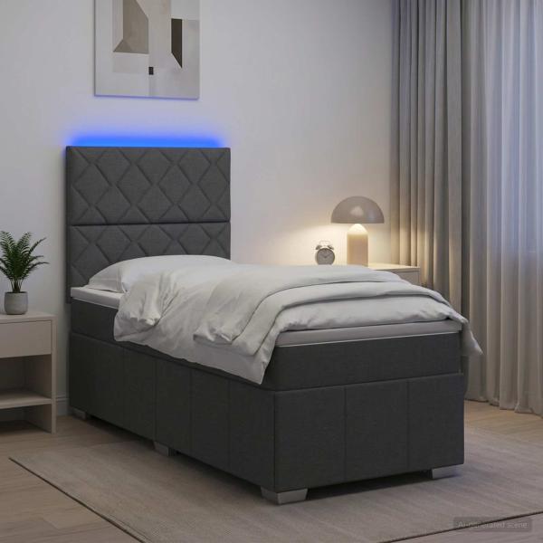 ARDEBO.de - LED Boxspringbett mit Matratze Dunkelgrau 90 x 190 cm Stoff