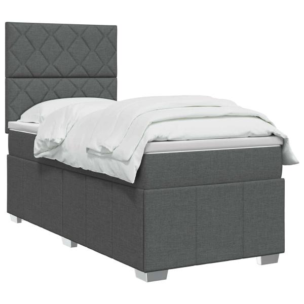 LED Boxspringbett mit Matratze Dunkelgrau 90 x 190 cm Stoff