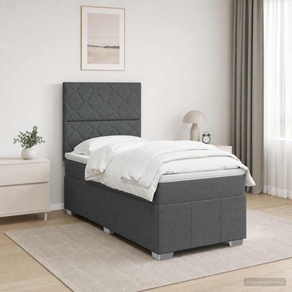 LED Boxspringbett mit Matratze Dunkelgrau 90 x 190 cm Stoff