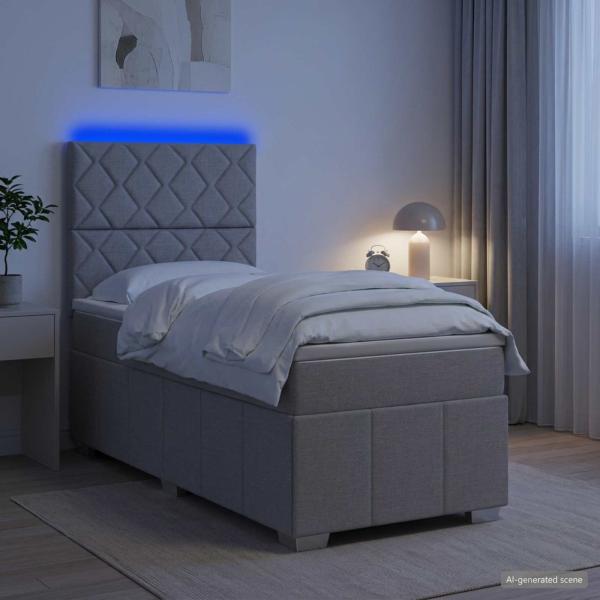 ARDEBO.de - LED Boxspringbett mit Matratze Hellgrau 100 x 200 cm Stoff