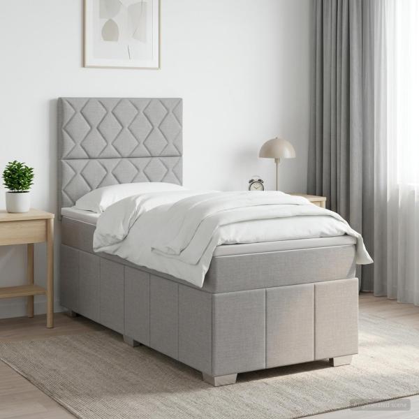 LED Boxspringbett mit Matratze Hellgrau 100 x 200 cm Stoff