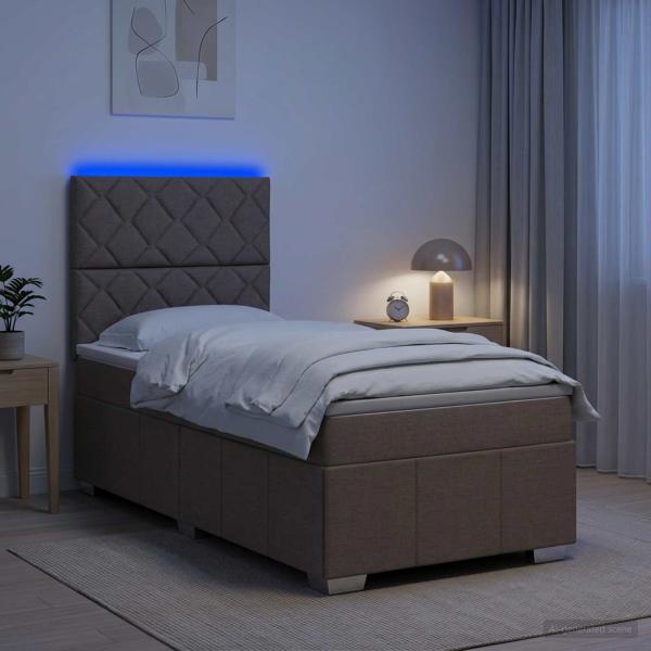 ARDEBO.de - LED Boxspringbett mit Matratze Taupe 100 x 200 cm Stoff