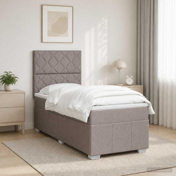 LED Boxspringbett mit Matratze Taupe 100 x 200 cm Stoff