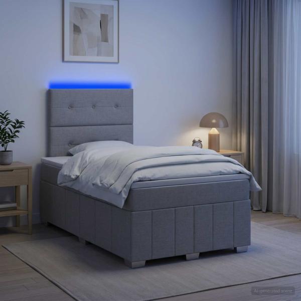 ARDEBO.de - LED Boxspringbett mit Matratze Hellgrau 120 x 190 cm Stoff