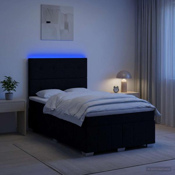 ARDEBO.de - LED Boxspringbett mit Matratze Schwarz 120 x 190 cm Stoff