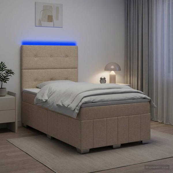 ARDEBO.de - LED Boxspringbett mit Matratze Creme 120 x 190 cm Stoff