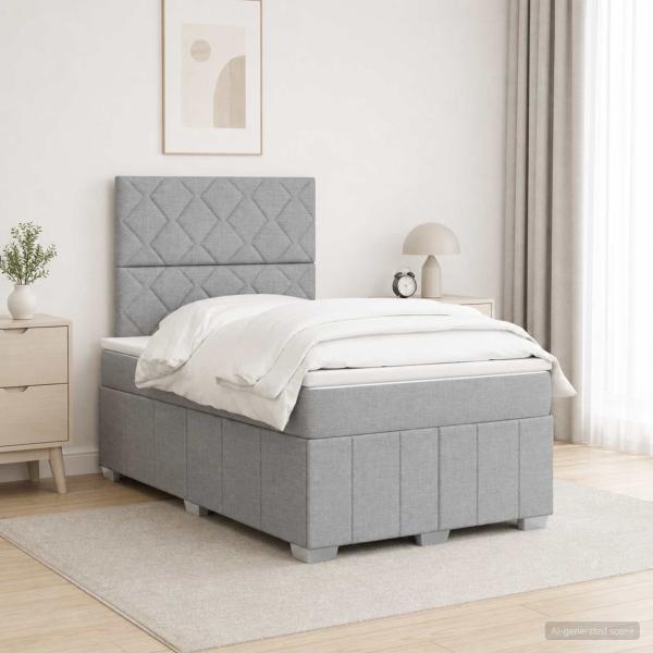 ARDEBO.de - LED Boxspringbett mit Matratze Hellgrau 120 x 190 cm Stoff