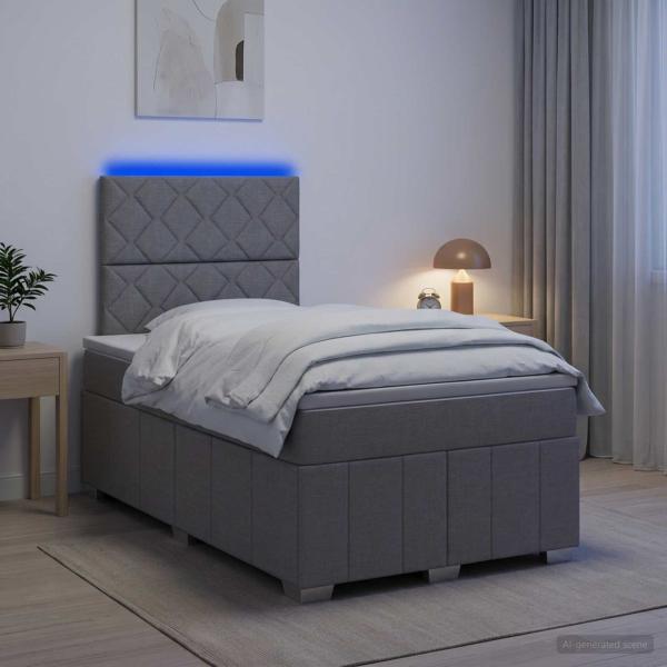 LED Boxspringbett mit Matratze Hellgrau 120 x 190 cm Stoff