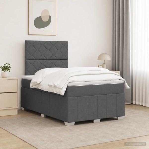 ARDEBO.de - LED Boxspringbett mit Matratze Dunkelgrau 120 x 190 cm Stoff