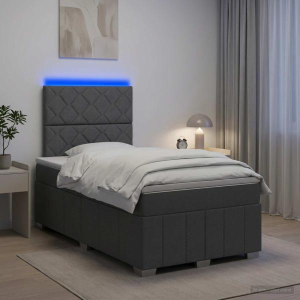 LED Boxspringbett mit Matratze Dunkelgrau 120 x 190 cm Stoff