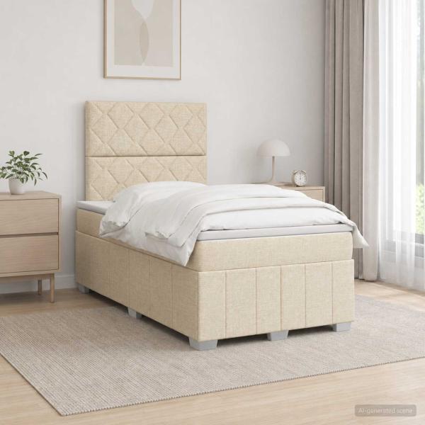 ARDEBO.de - LED Boxspringbett mit Matratze Creme 120 x 190 cm Stoff