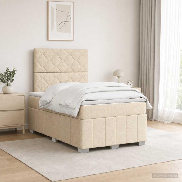LED Boxspringbett mit Matratze Creme 120 x 190 cm Stoff