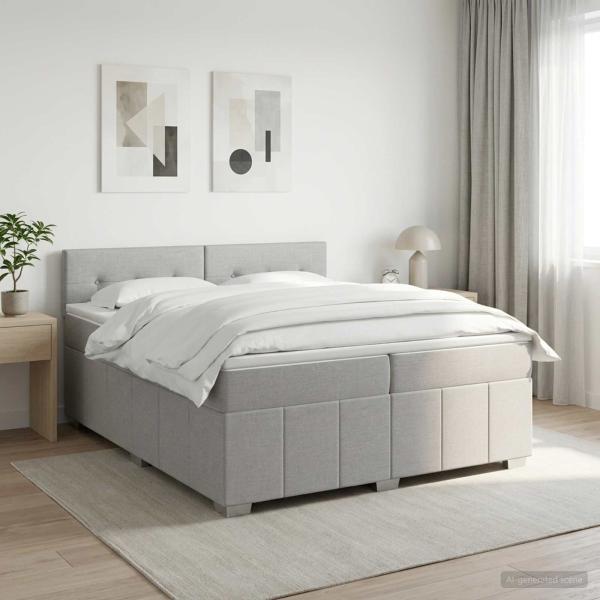 LED Boxspringbett mit Matratze Hellgrau 160 x 200 cm Stoff