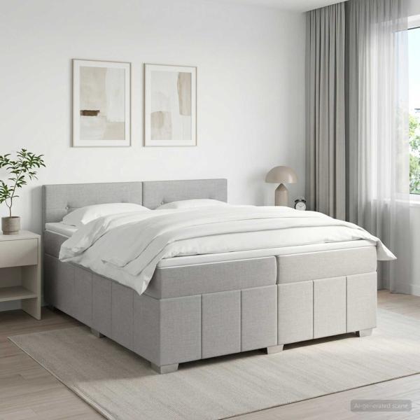 ARDEBO.de - LED Boxspringbett mit Matratze Hellgrau 200 x 200 cm Stoff