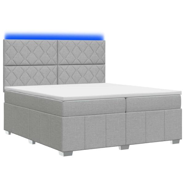 LED Boxspringbett mit Matratze Hellgrau 200 x 200 cm Stoff