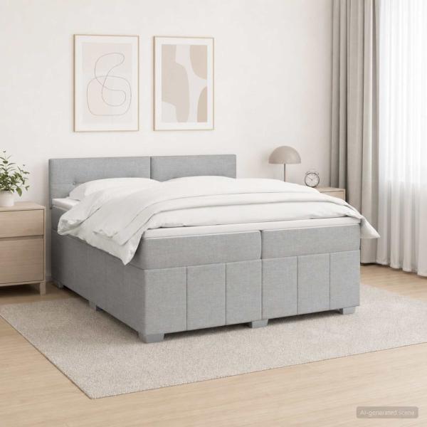 LED Boxspringbett mit Matratze Hellgrau 200 x 200 cm Stoff