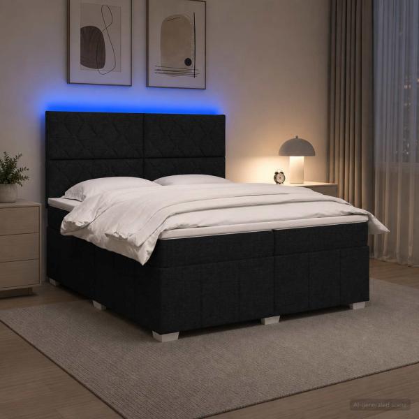 ARDEBO.de - LED Boxspringbett mit Matratze Schwarz 200 x 200 cm Stoff