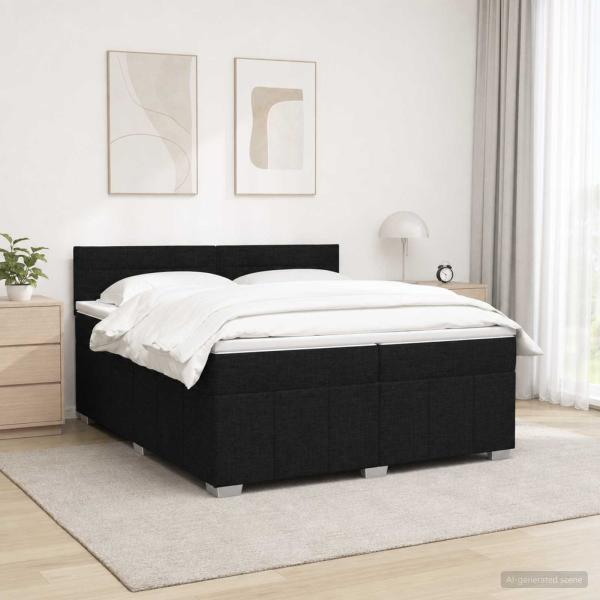 LED Boxspringbett mit Matratze Schwarz 200 x 200 cm Stoff