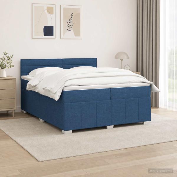 ARDEBO.de - LED Boxspringbett mit Matratze Blau 200 x 200 cm Stoff