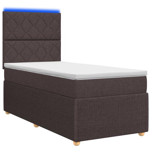 LED Boxspringbett mit Matratze Dunkelbraun 80 x 200 cm Stoff